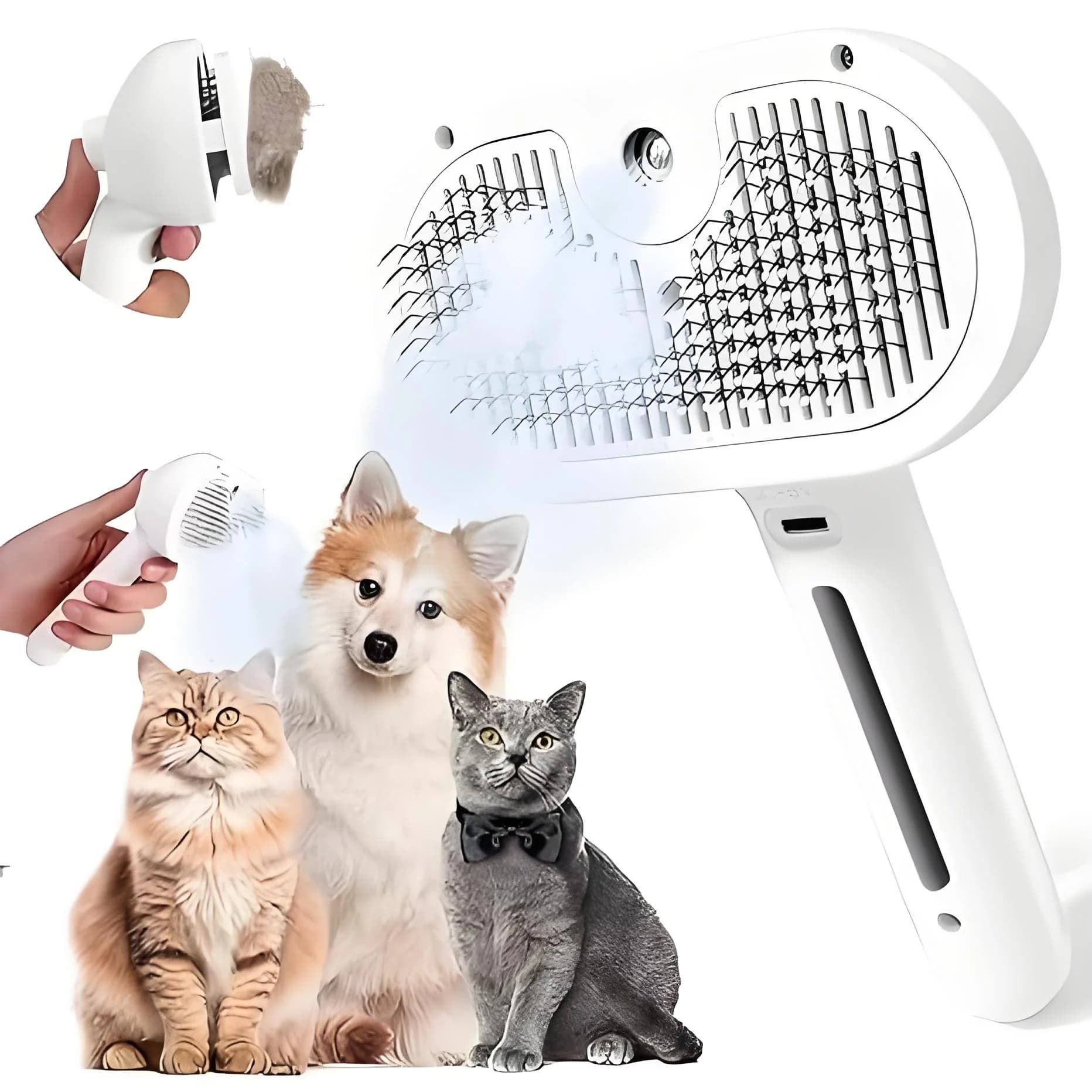 3 in 1 Pet Spray Toelettatura Pettine Vapore Galleggiante One Click Depilazione Pulizia Spazzola a vapore Styling per cani Gatti Accessori