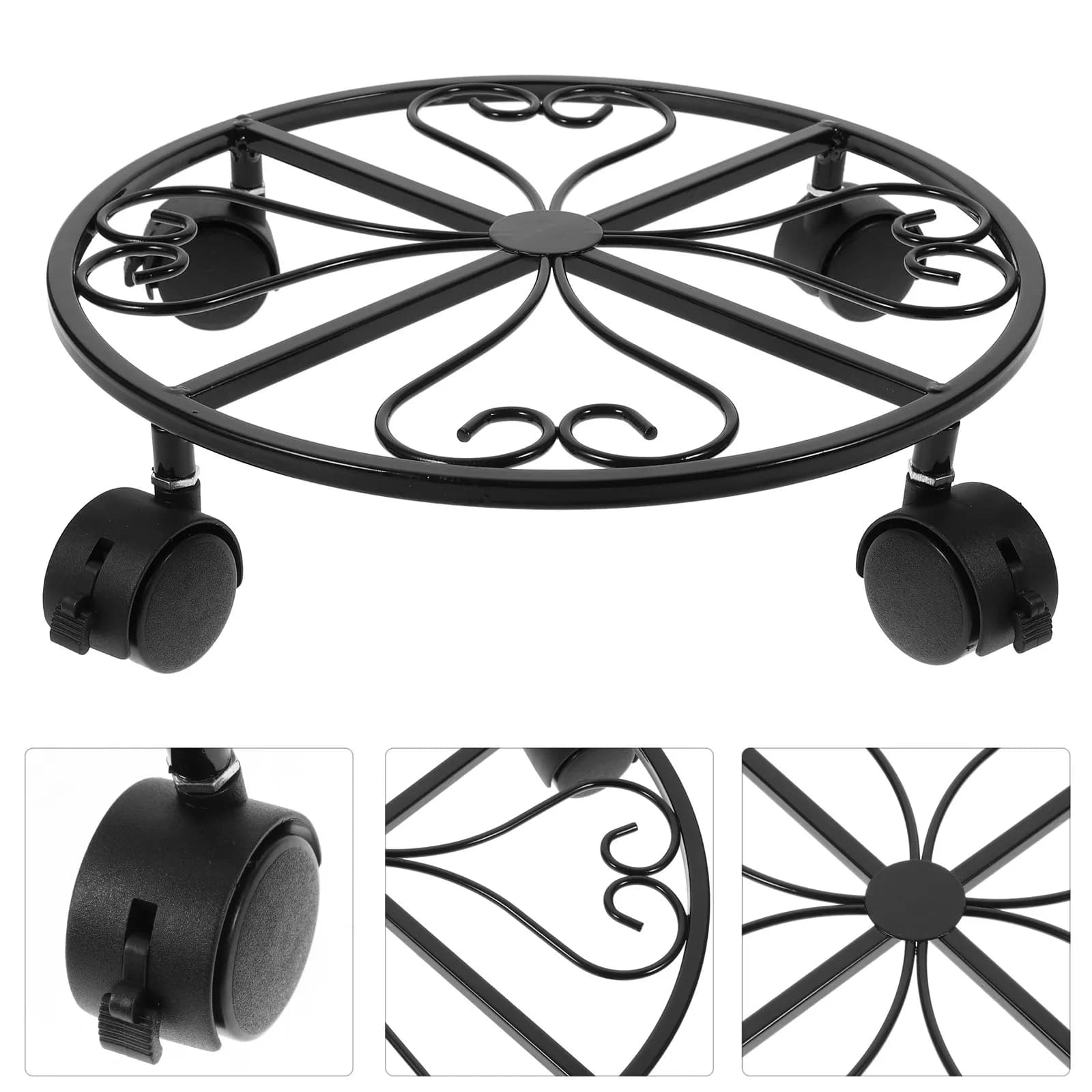 Vassoio per Piante Mobile in Ghisa con Ruote, Portavaso per Giardino, Decorazione per Interni ed Esterni, Strumento per Spostare Piante