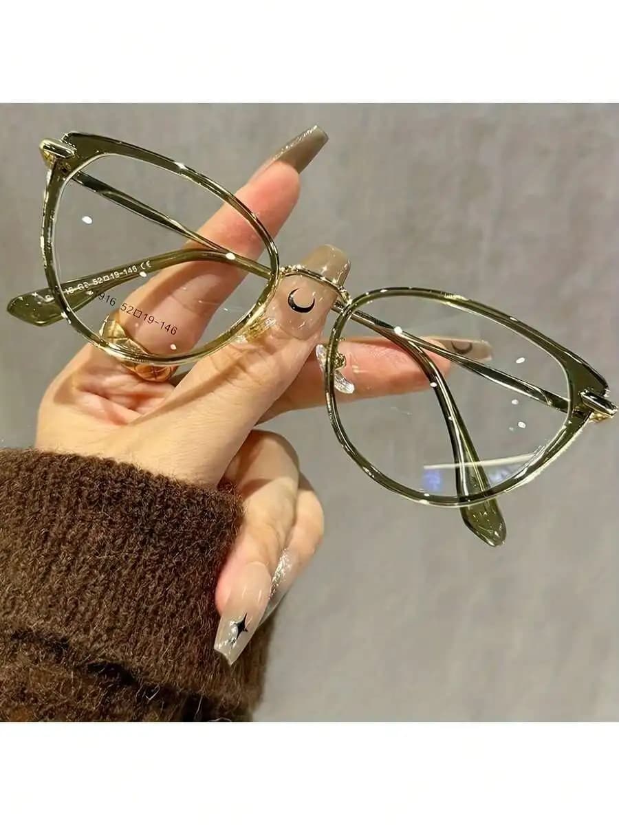 Occhiali da vista Y2K Cat Eye per donna, montatura leggera in metallo con decorazioni a rivetto, lenti in resina trasparente, accessorio di moda