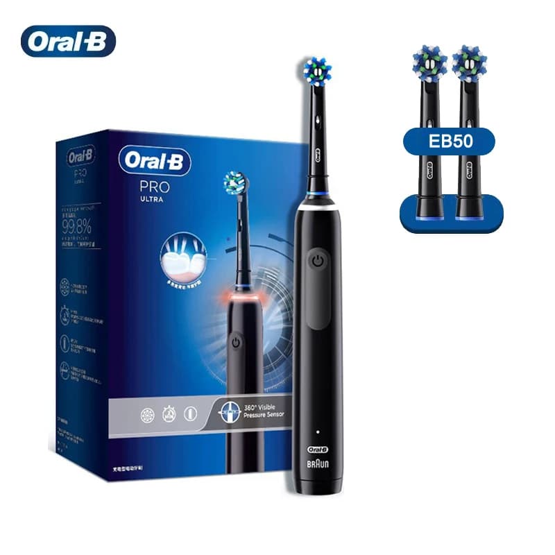 Oral B Pro 4 Spazzolino ultra elettrico Rotazione 3D Sensore di pressione spazzolino ricaricabile 4 modalità di spazzolatura Temporizzatore da 2 minuti