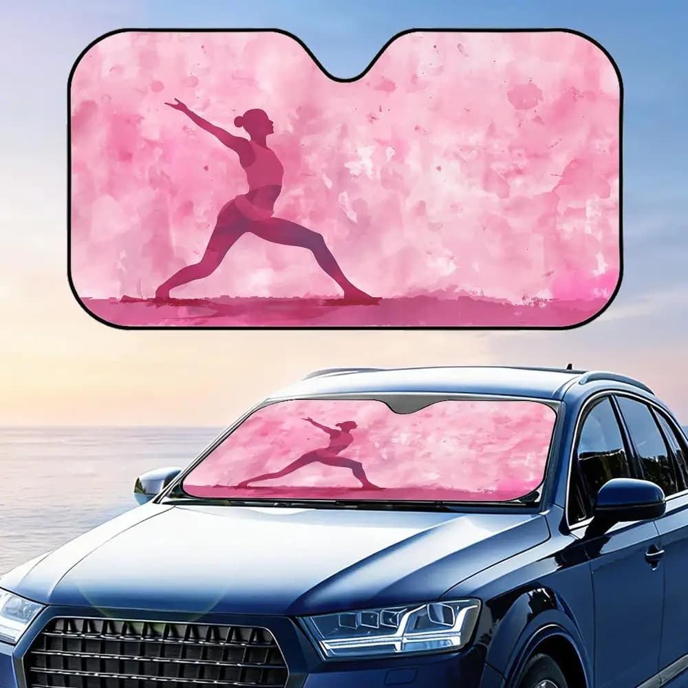 Parasole pieghevole per parabrezza auto con motivo acquerello di ragazze ginnaste, protezione UV, isolamento termico riflettente, copertura riutilizzabile