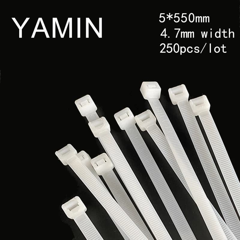 250 pz/lotto 5*550mm 4.7mm Larghezza Autobloccante Fascette In Nylon Fascette In Plastica Zip Tie Bianco/Nero Filo Vincolante Wrap cinghie