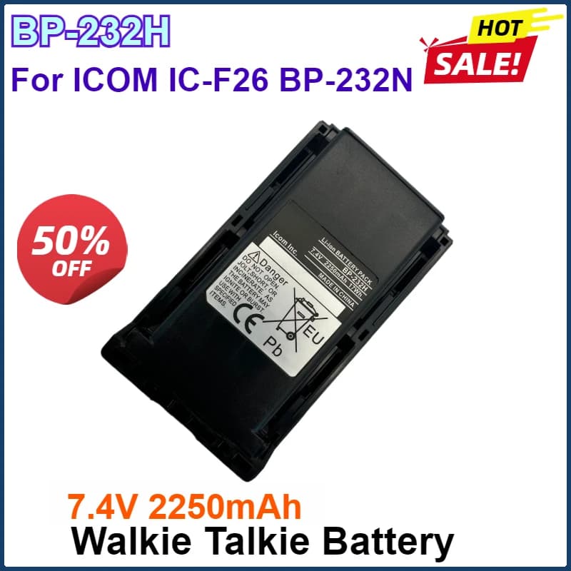 Batteria agli ioni di litio BP-232H 7.4V 2250mAh per ICOM Walkie Talkie IC-F26 BP-232N Batteria extra per radio bidirezionali BP-232H aggiornata