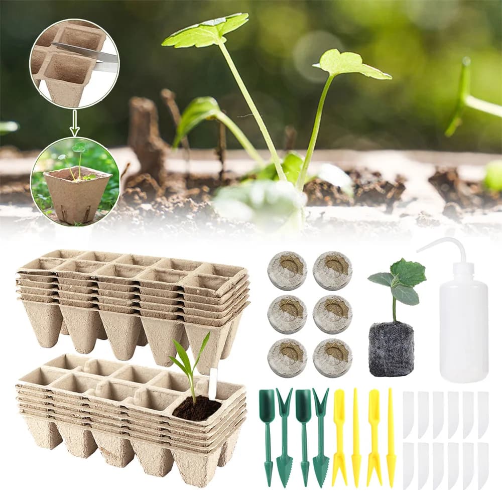 Organic Biodegradable Nursery Box Kit Starter Tray For Seeds Pot For Planting Garden Hardening Tag Plant Block Transplanting Tool