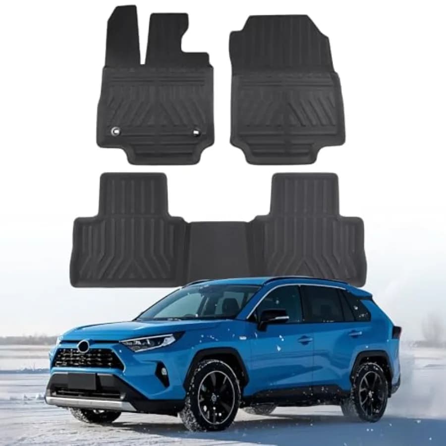 Car Mats for Toyota RAV4 2019-2025, in Rubber for All Seasons, on Size, Fronts and Posters, 5 Posts, Black, 3 Pieces