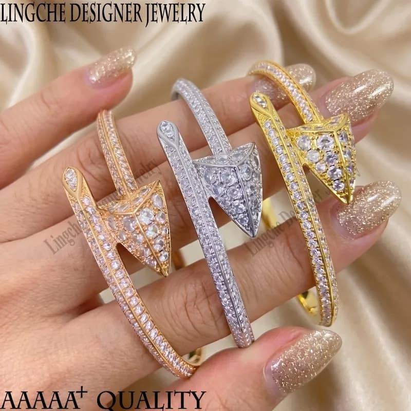 S925 Silver Women's Full Diamond Arrow Bracelet Suitable Size 16-18cm Bracelet Bangles Luxury Designer Jewelry Holiday Gift