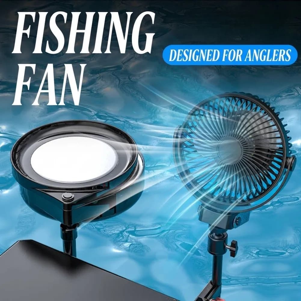 Rechargeable Silent Fishing Fan with LED Bait Light Compact Size Fits Tackle Boxes Clips to Belts for Immediate On Water