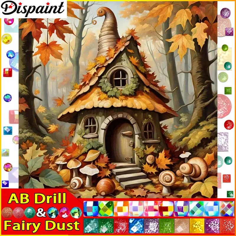Dispaint Fairy Dust AB ricamo diamante pieno "House Tree" pittura diamante modelli punto croce strass casa incompiuta