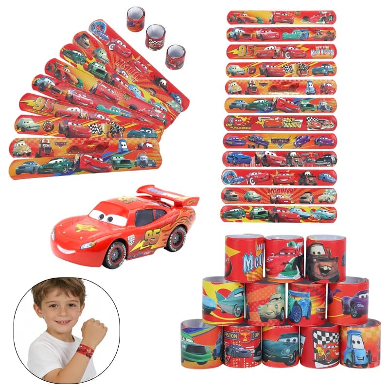 12/24/36 Pezzi Braccialetti a Scatto per Auto, Gadget per Feste, Braccialetti Lightning McQueen, Regalo di Compleanno per Bambini, Premio Scolastico, Decorazione per Feste