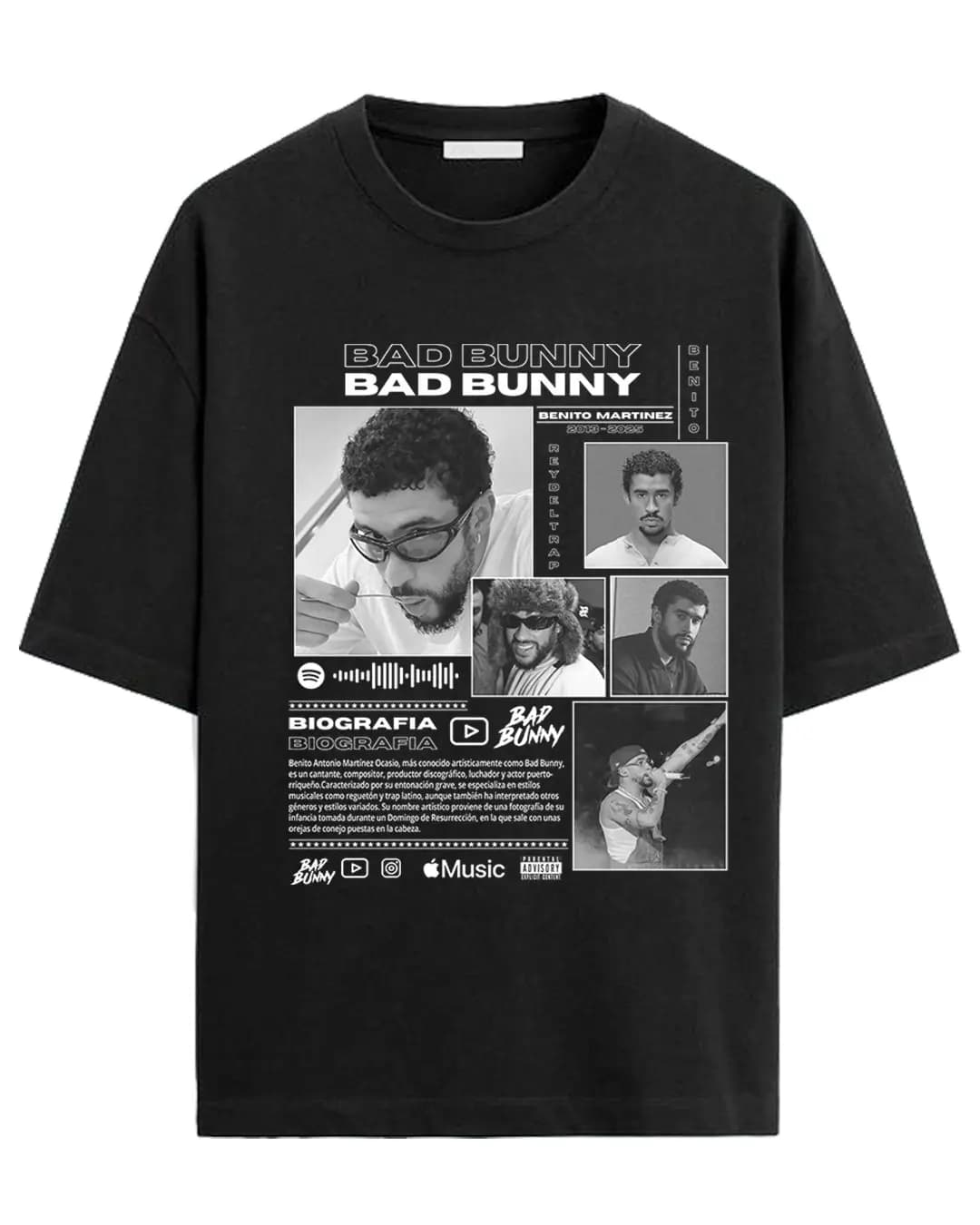 Bad Bunny Print T-shirt Men Women Oversized Y2k Sleeve Heavy Cotton Loose Street Harajuku Clothing High Quality Casual Loose Tee