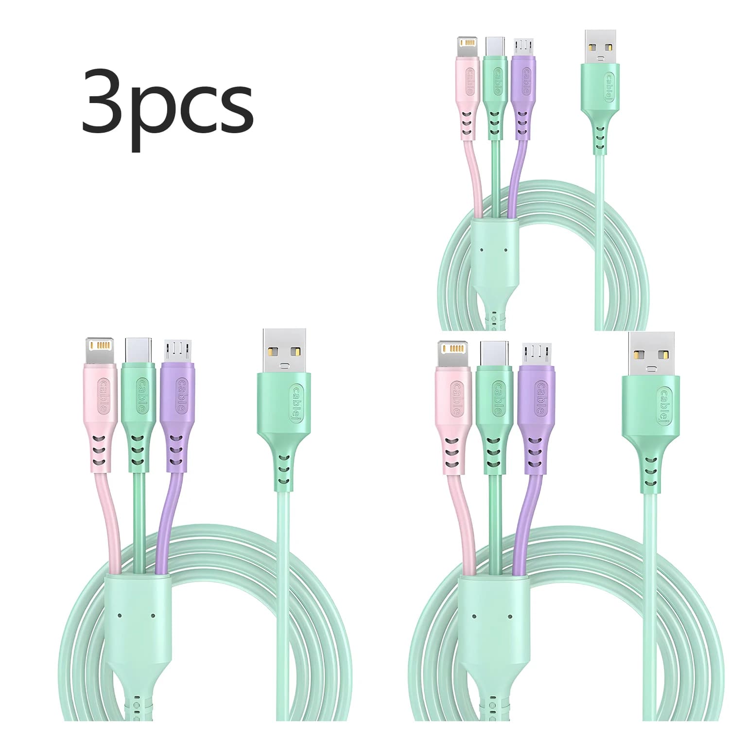 Cavo di Ricarica Rapida USB 3 in 1 Tipo C Micro iOS Cavo Multi-Caricatore per iPhone Xiaomi Redmi Oppo Samsung Cavo Intrecciato USB 3 in 1