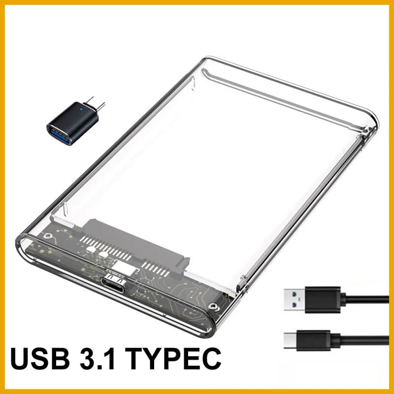 Transparent HDD Case HDD Enclosure 2.5 Inch SSD SATA To USB 3.1 Micro Type-C Adapter Portable External Hard Drive Box Tool-Free
