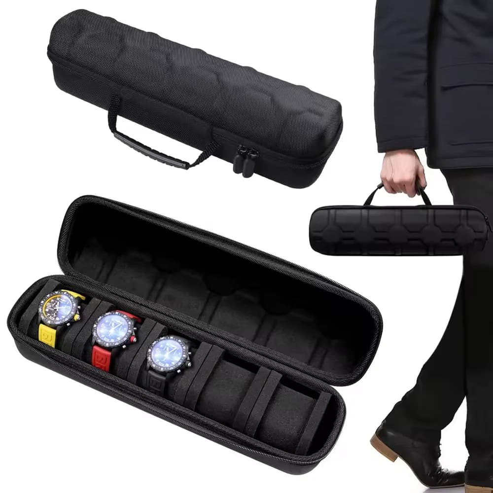 Custodia Portatile per Orologi a 4-5 Scomparti: Organizer da Viaggio Rigido con Inserto Imbottito per Uomo, Custodia Sicura per Smartwatch