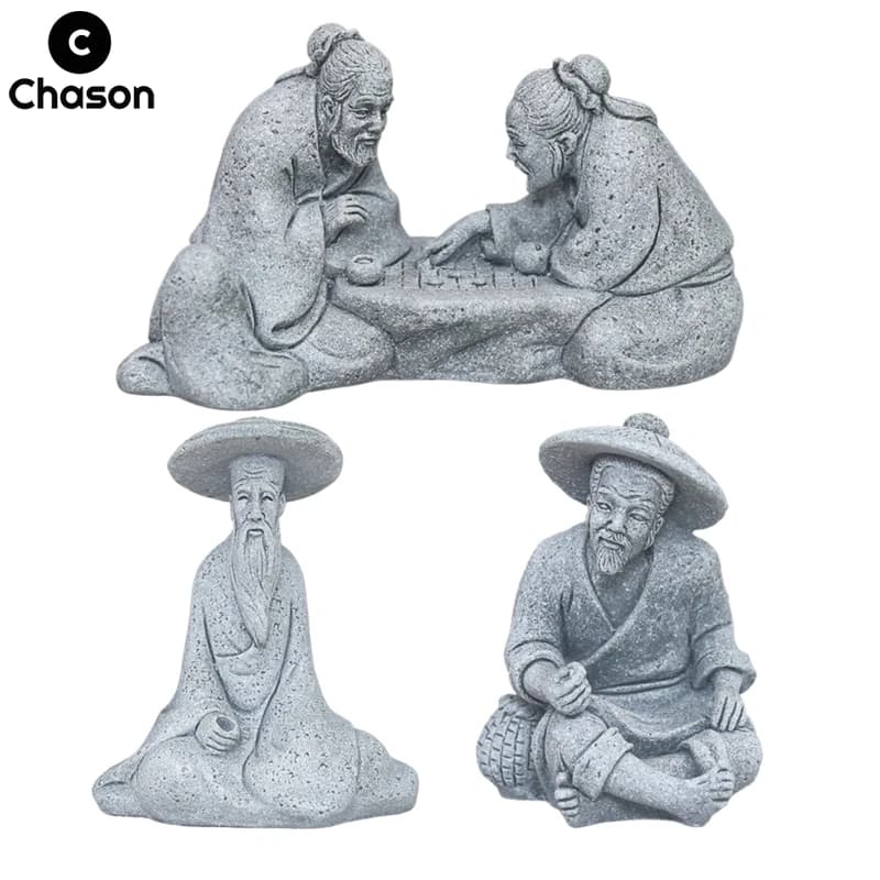 Vecchio pescatore in miniatura Gioca a scacchi Pietre di sabbia Figurine Acquario Ornamenti Fata Giardino Bonsai Rockery Lanscape Decorazione della stanza