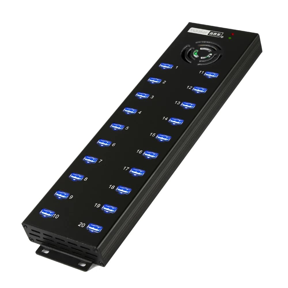 Hub dati e ricarica montabile USB 2.0 a 20 porte Sipolar a805p con adattatore esterno 120 W per minatori Bitcoin Modem 3G 4G