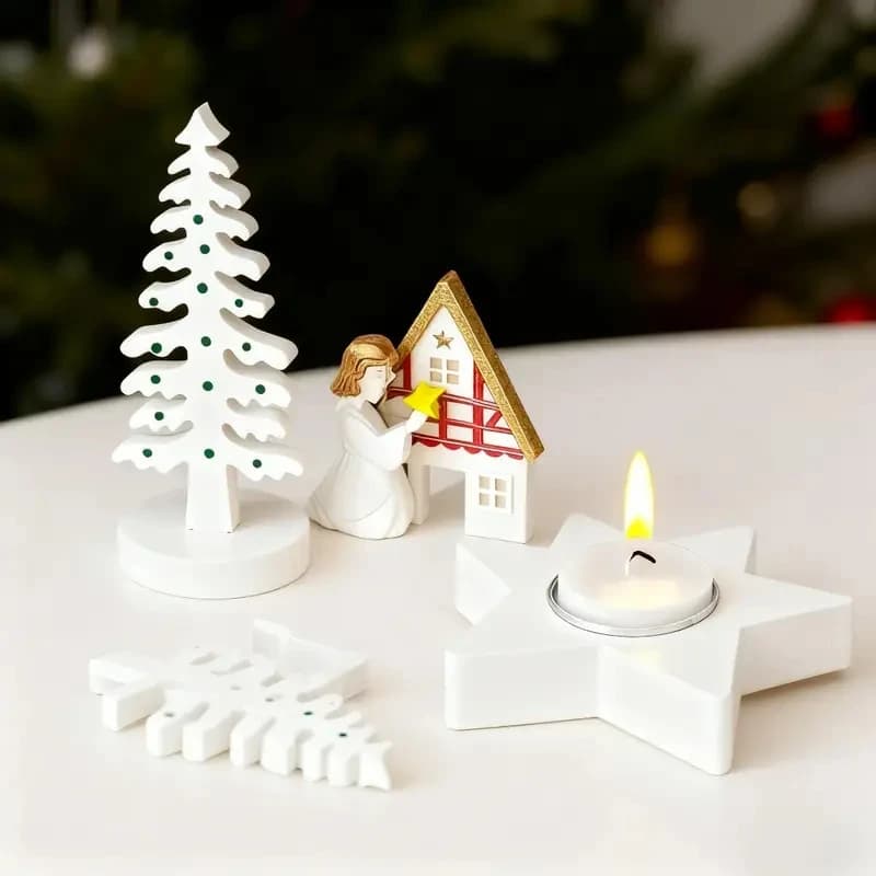 Set di 2 Stampi per Portacandele a Forma di Albero di Natale e Stella - Stampi in Silicone Resistenti e Riutilizzabili per Resina/Gesso/Cera