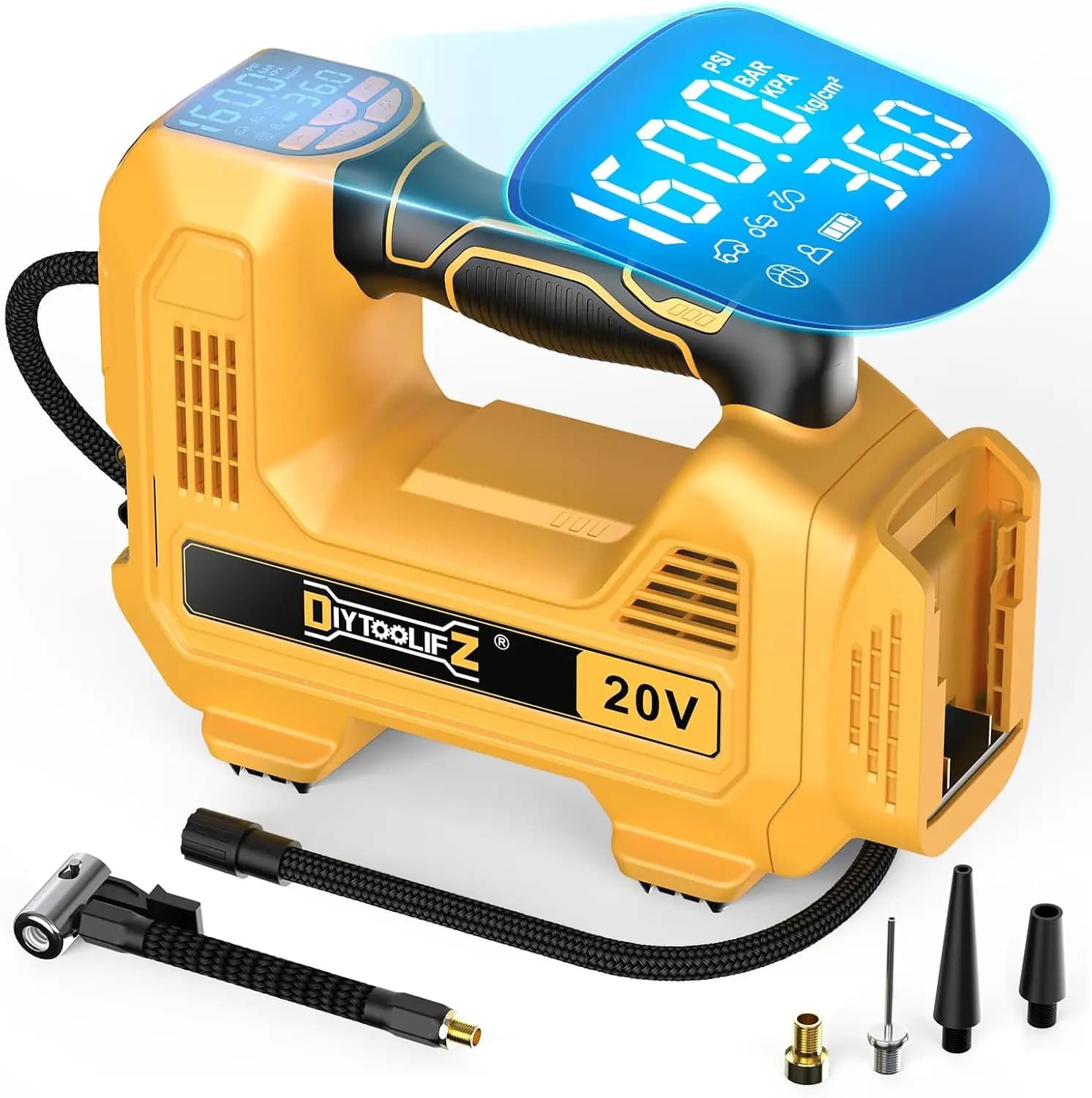 Compressore d'aria portatile senza fili da 160 PSI con spegnimento automatico, luce LED e manometro digitale per auto e biciclette