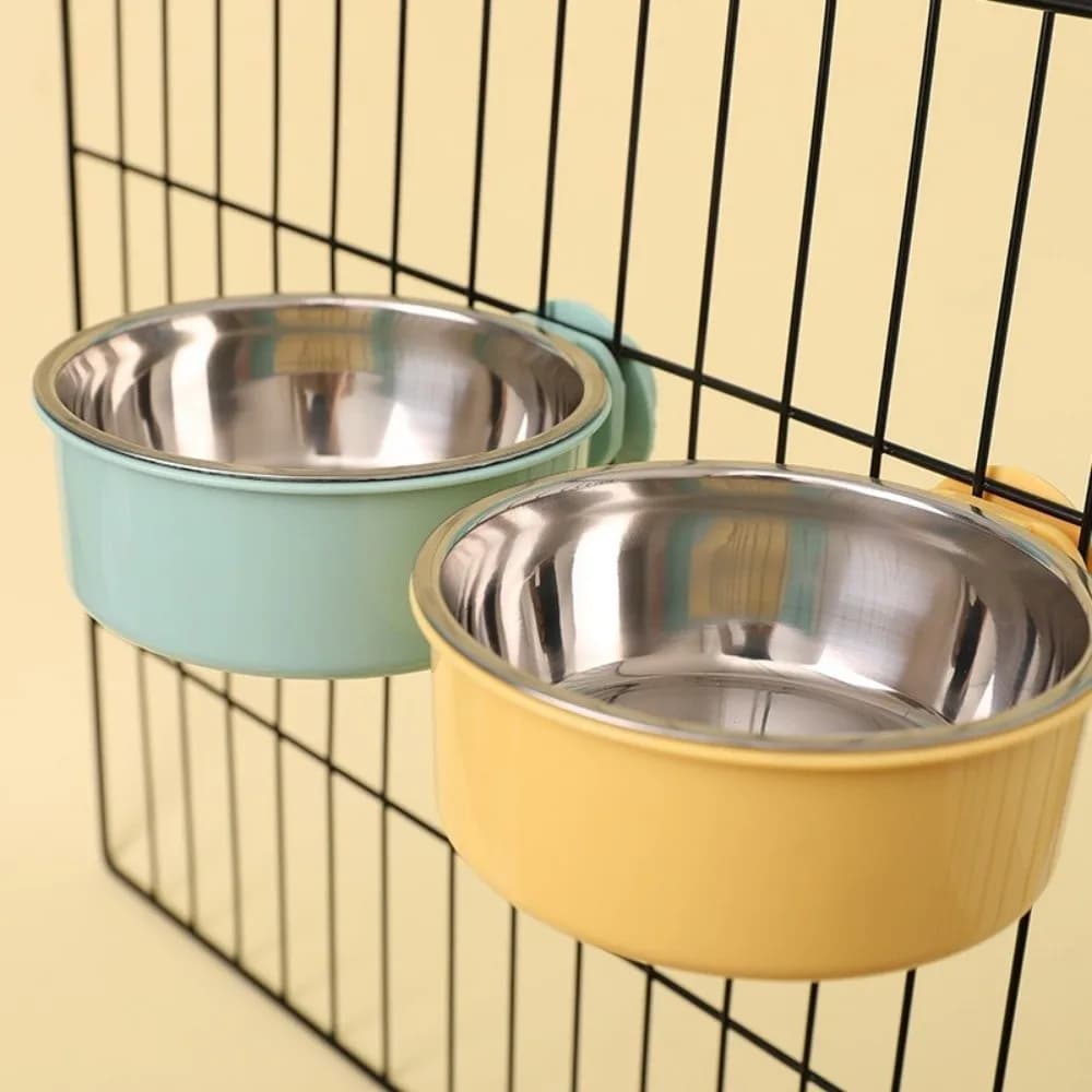 Hanging Dog Crate Food and Water Bowl Anti-spill Stainless Steel Small Pet Bowl Kennel Removable Dish Feeding Cup