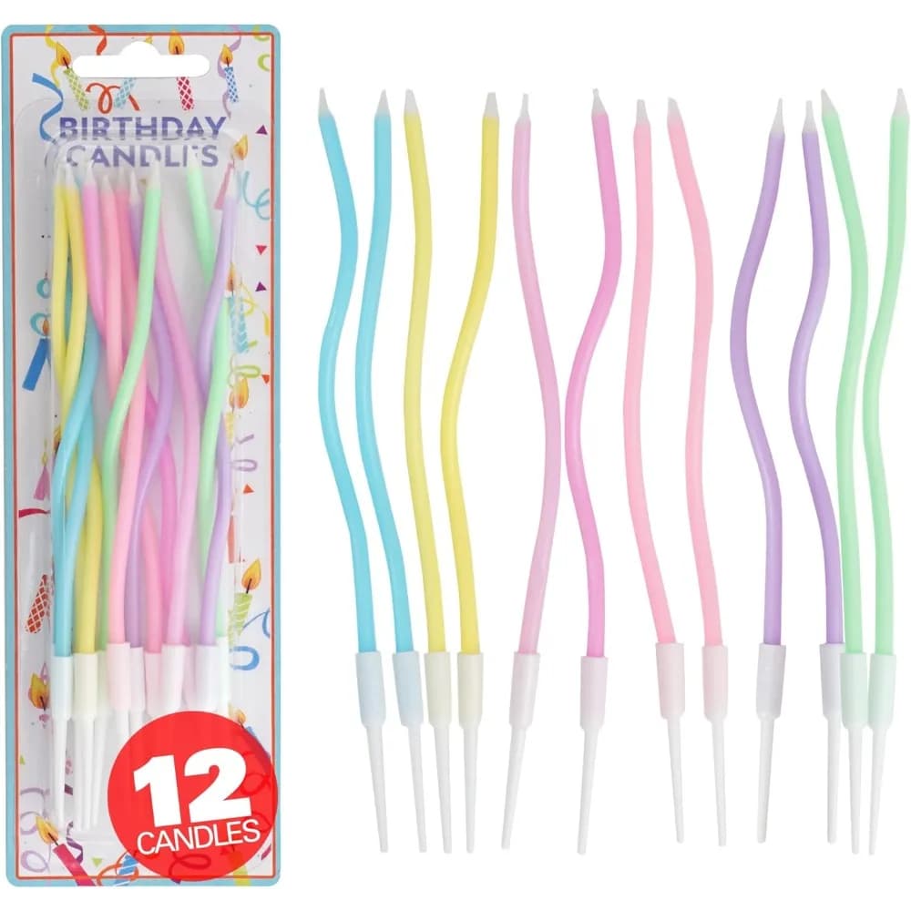 Rainbow Spiral Birthday Cake Candles Set of 12 with Holders Pastel Twisted Party Decoration Supplies for Baking