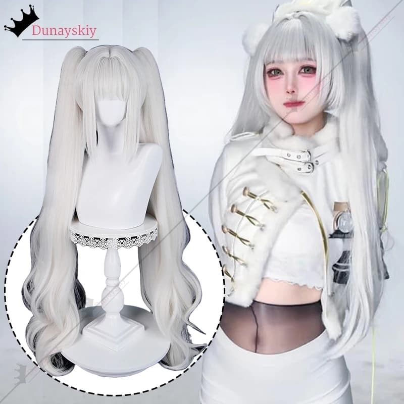 aBc01Cosplay Parrucca Cosplay Blanc con Doppie Coda di Cavallo, Lunga 98cm, Beige, per Halloween, Travestimento Anime, Resistente al Calore, Sintetica