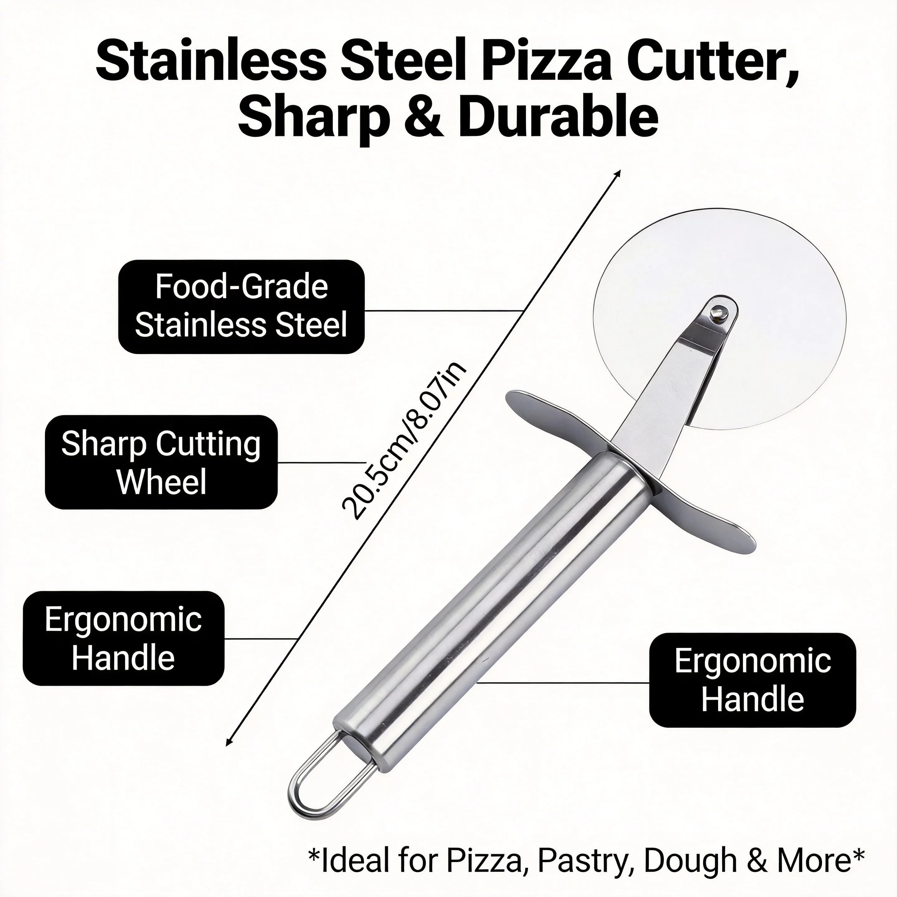 Rotella Tagliapizza in Acciaio Inossidabile, Utensile Ergonomico per Tagliare la Pizza, Facile da Pulire, Coltello Rotante per Cucina Domestica