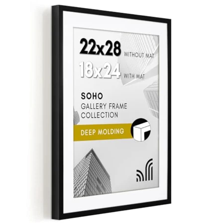 Cornice per Poster con Plexiglass Lucido - Utilizzabile come Cornice 18x24 con Passepartout o per Esporre Foto Senza Passepartout - Collezione Soho - Deep Moldi