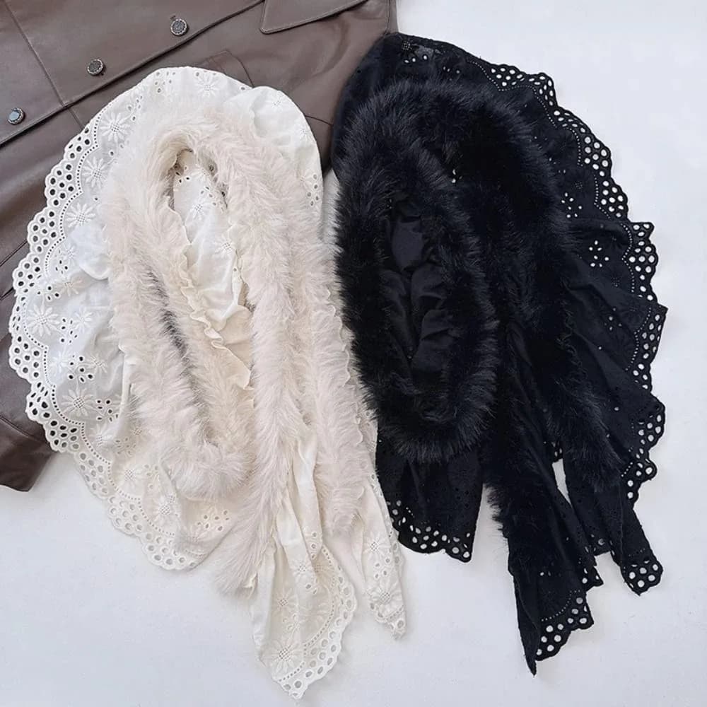 Retro Y2k Lace Scarf Thicken Spicy Girl Shawl Korean Style Solid Color Winter Scarves Girl