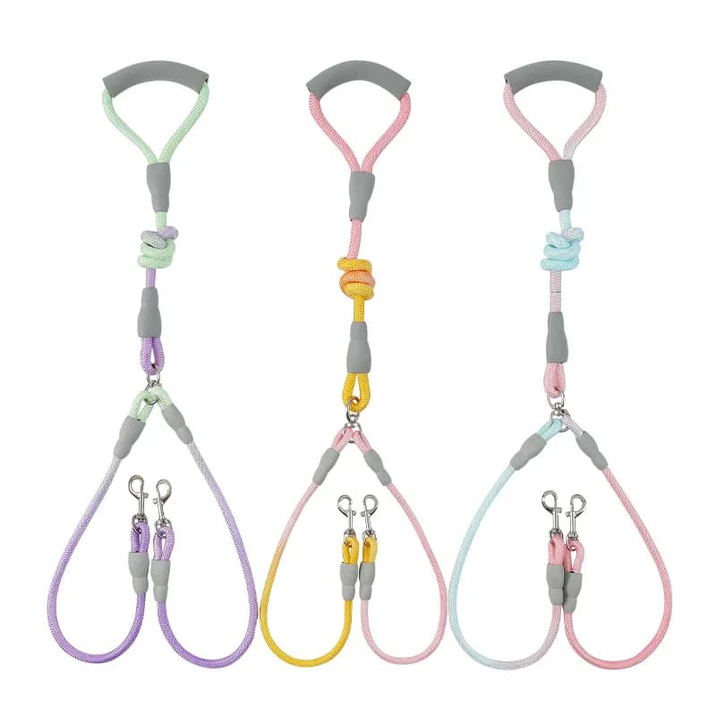 Set di guinzagli per cani doppi in colore sfumato - Doppio cavo senza grovigli con design anti-groviglio per passeggiate a due cani