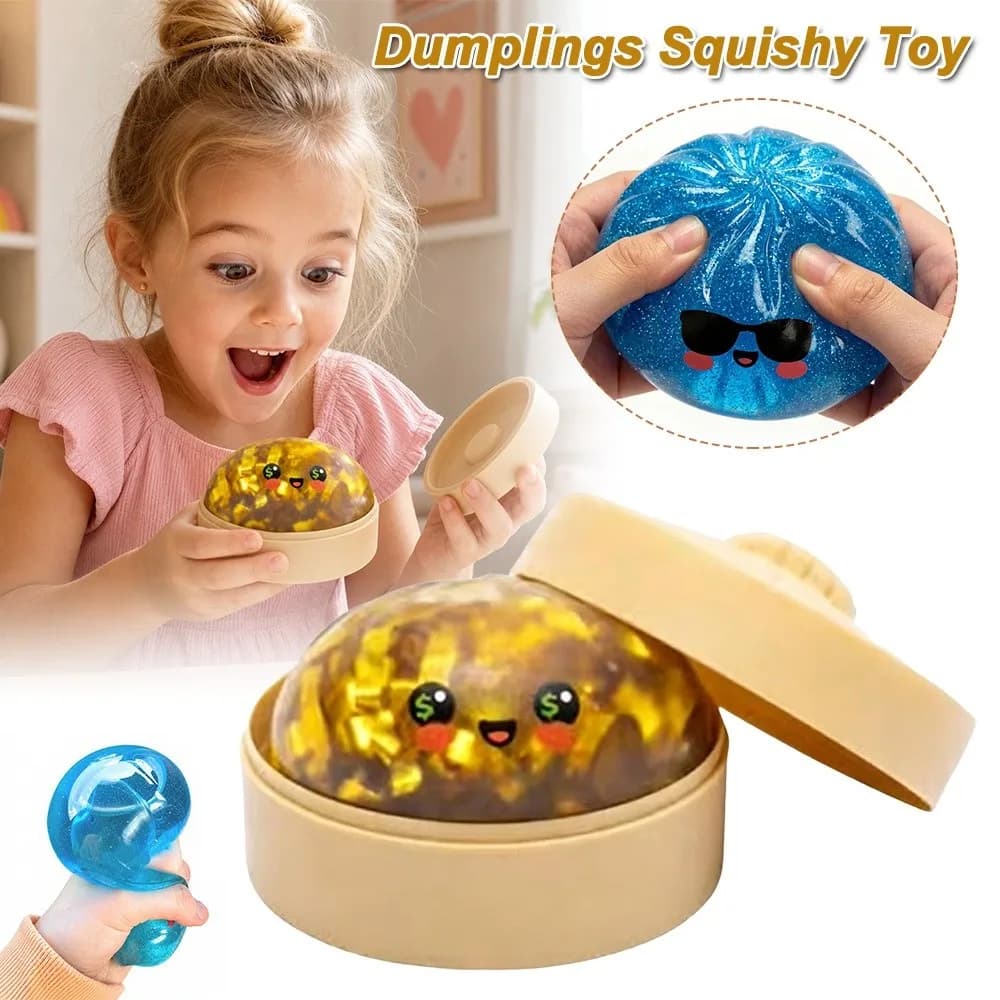 Glitter Shark Dumplings Squishy Toy Soft Slow Resilience Squishy Toy Fidget with Steamer Squeeze Decompression Dough