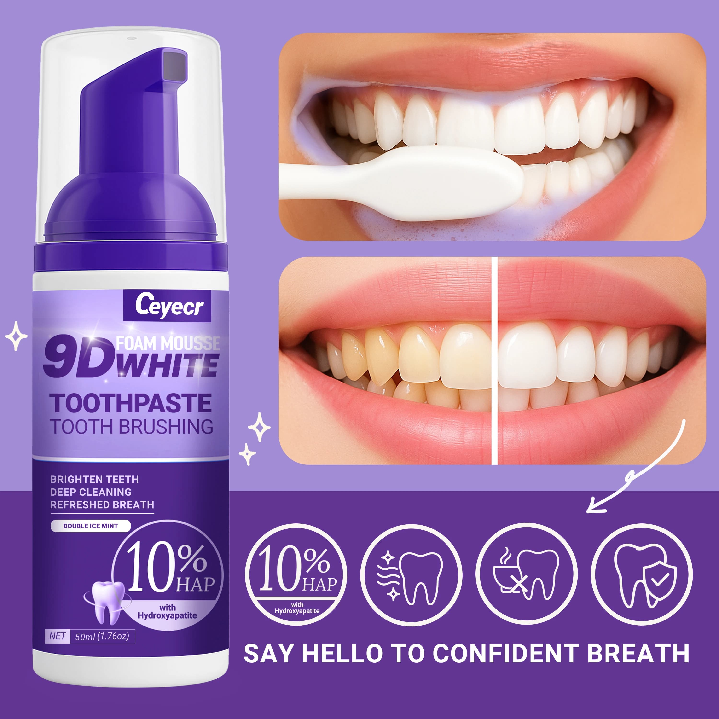 Dentifricio Mousse white 9D Teeth whitening Yellow teeth removal Cleaning of teeth stains Product for fresh and oral teeth care