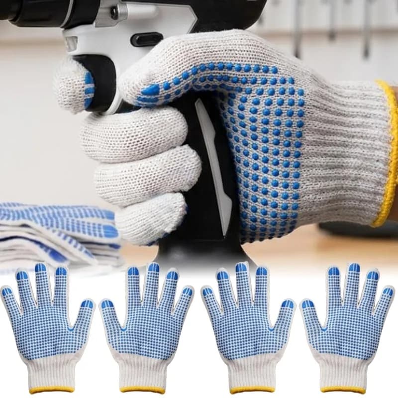 1/5pairs Anti Slip Building Gloves Cotton Safety Work Gloves Blue Dotted Resistant Breathable Men Women Outdoor Working Gloves