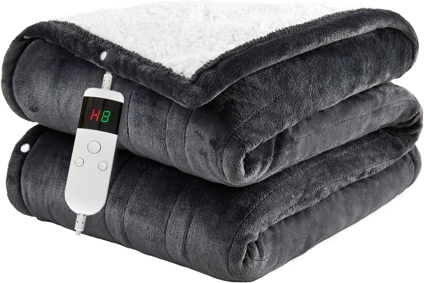 Coperta riscaldata elettrica Queen Size, morbida flanella e Sherpa, spegnimento automatico 8 ore, 10 livelli di calore, lavabile in lavatrice