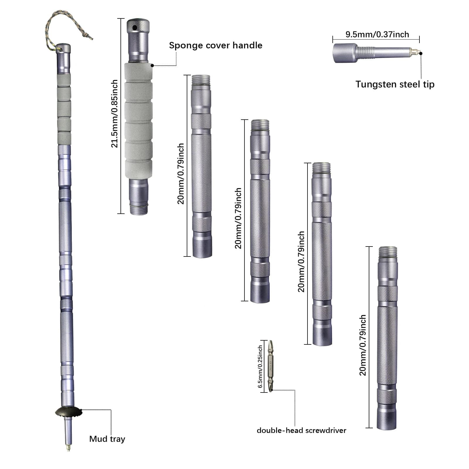 Multi-functional Trekking Poles with Compass Dismountable 5 Sections Aluminum Alloy Walking Sticks for Hiking Outdoor Survival