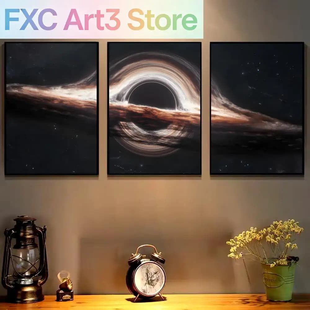 3pcs/Set frameless Cool Black Hole Painting Calligraphy Cotton Canvas Wall Art Poster - Aesthetic Painting for Living Room Bedro