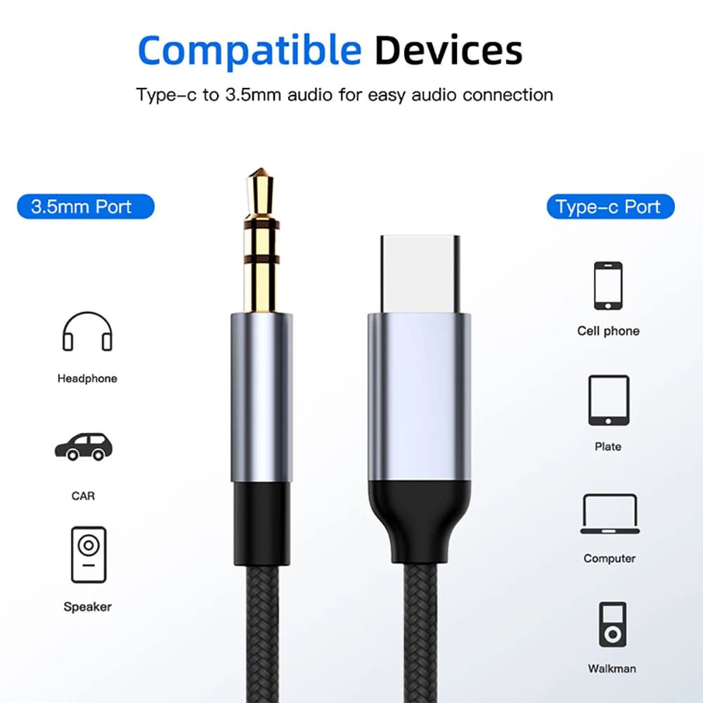 Cavo audio AUX Cavo jack audio USB tipo C a 3,5 mm per Samsung Xiaomi Huawei Oneplus Adattatore universale per cuffie altoparlante per telefono