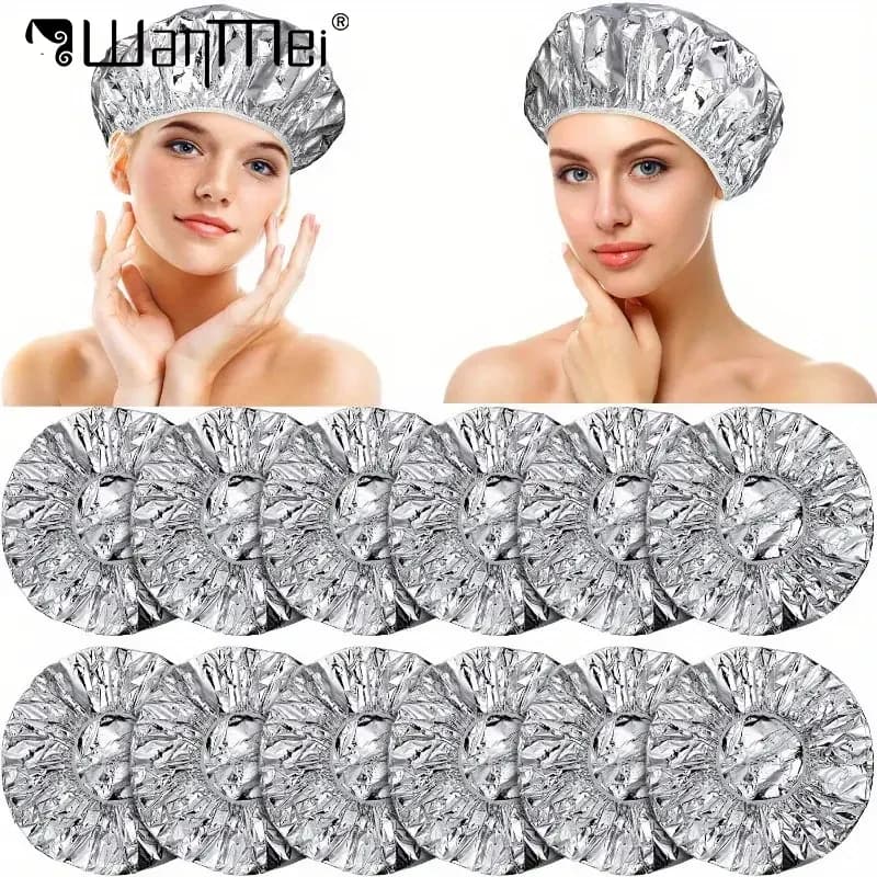 12 pcs/set Shower Mats Aluminium Sheet Thermal Insulation Bathtub Hats for Elastic Hair Salon Waterproof Hairdresser Caps