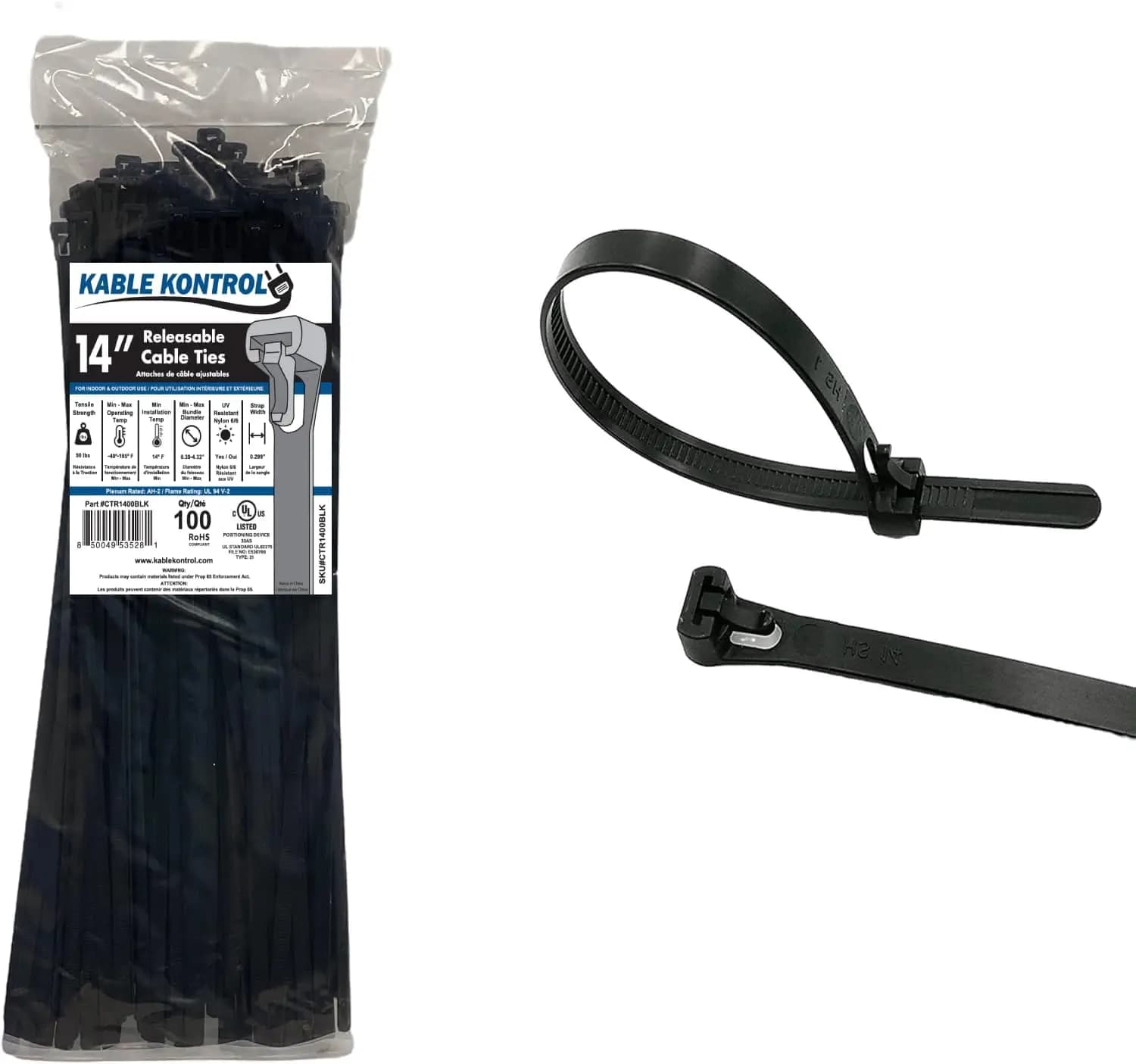 Fascette stringicavo riutilizzabili da 14 pollici, 100 pezzi, nere, resistenza alla trazione di 50 libbre, autobloccanti, regolabili, in nylon, per uso interno ed esterno