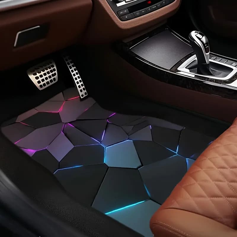 4pcs Anti-Slip Car Floor Mats With 3D Geometric Neon Design - All-Season Protection, Fit For SUVs, Cars, Trucks - Durable Polyes