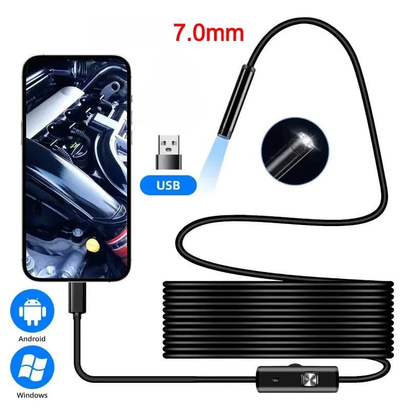 Telecamera Endoscopica Type-C 7.0MM Impermeabile IP67 con 6 LED Regolabili, Boroscopio Flessibile USB Android per Telefono e PC