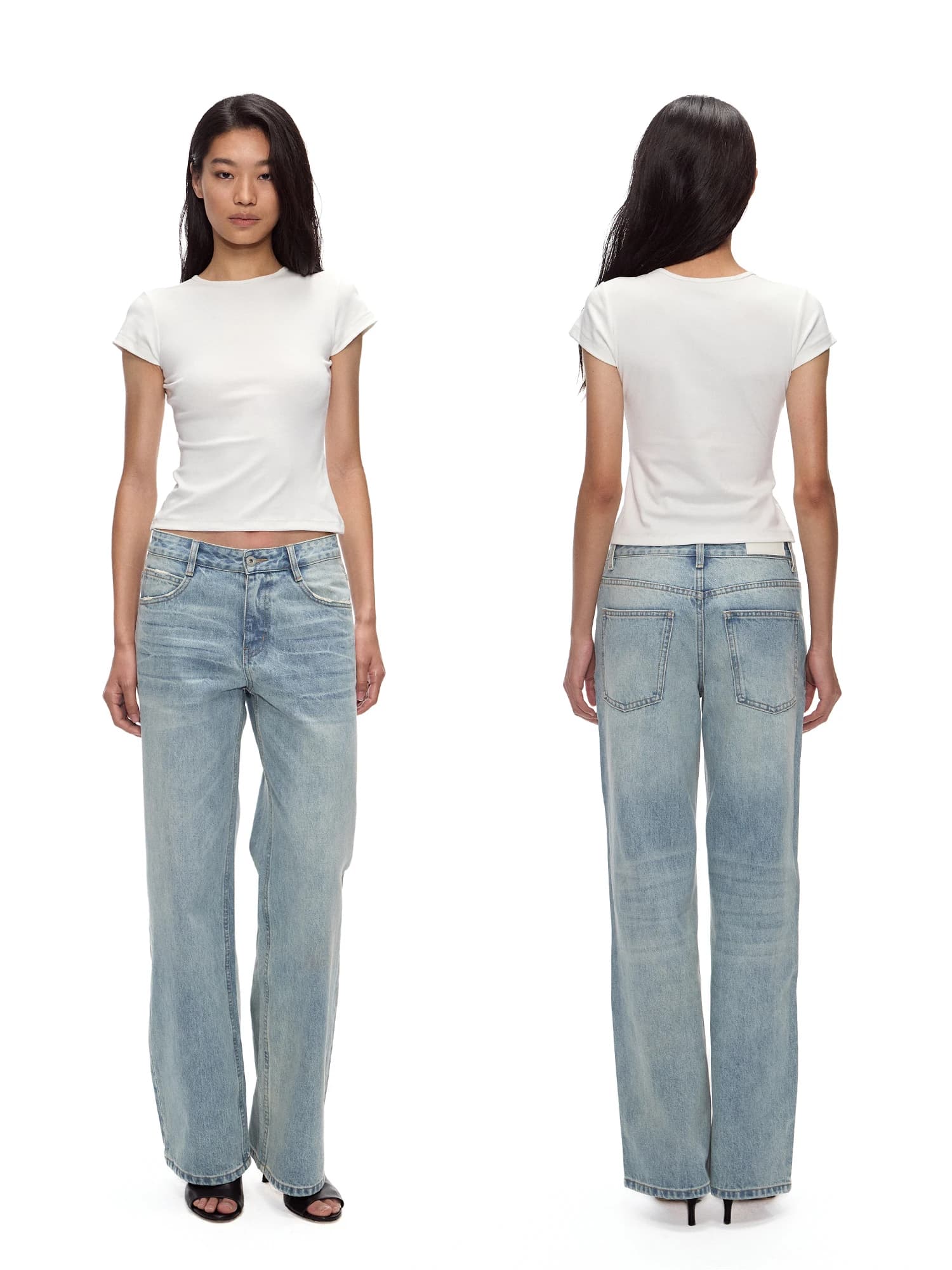 Jeans a Gamba Dritta Blu Chiaro Lavato, Stile Casual da Donna in Denim Premium, Pantaloni a Vita Alta e Gamba Larga per Tutte le Stagioni
