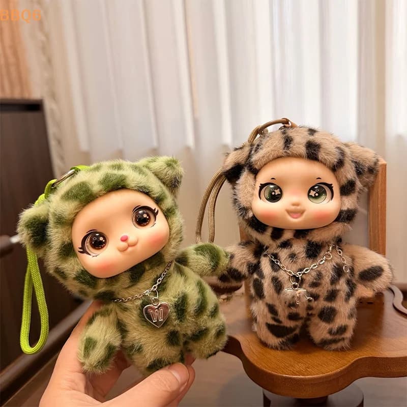 1 Pezzo Simpatico Ciondolo Bambola in Peluche con Faccia in Vinile a Occhi Grandi, Serie Leopardo Cartone Animato, Decorazione per Zaino, Regalo