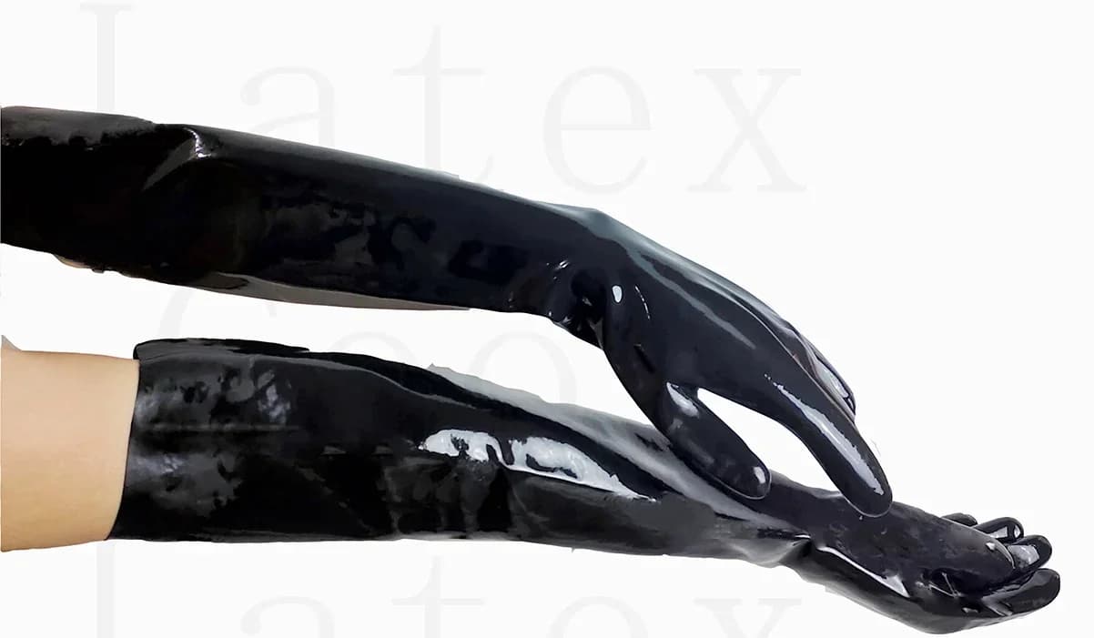 Guanti senza cuciture neri lunghi 100% Gummi Latex Arty fatti a mano 0,4 mm Taglia s-xl Gomma Prezzo speciale personalizzazione manuale