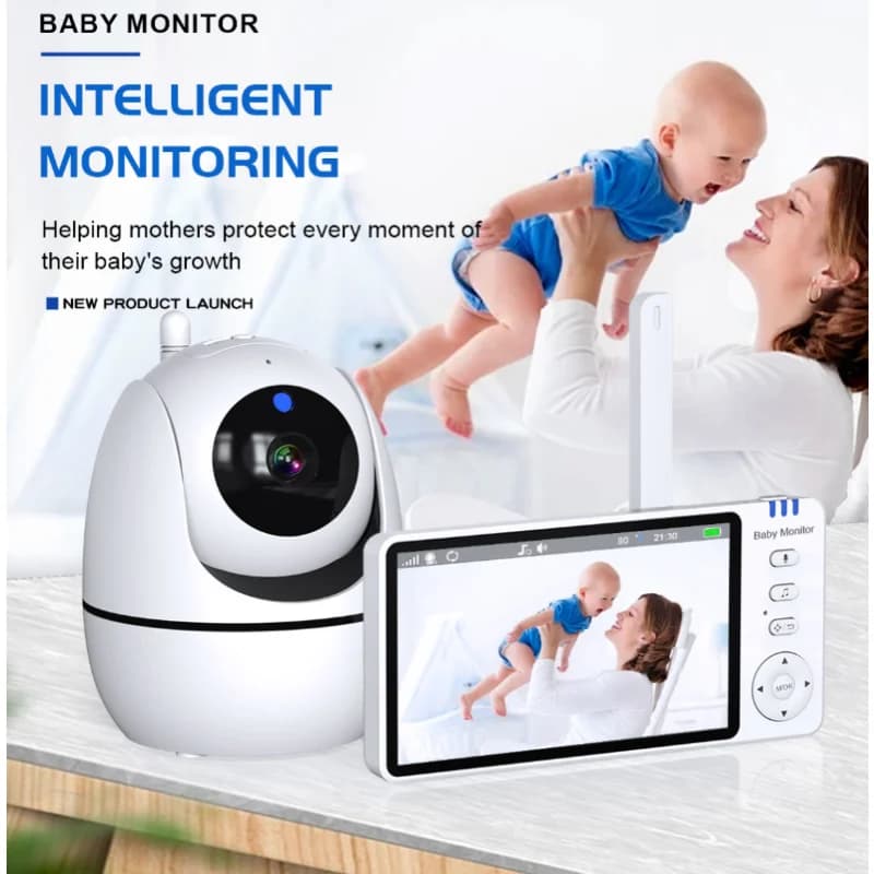 Monitor per Bambini Wireless da 5.0 Pollici con Telecamera Pan-Tilt, Visione Notturna, Audio Bidirezionale, Risveglio VOX, Ricarica USB, Babysitter di Sicurezza