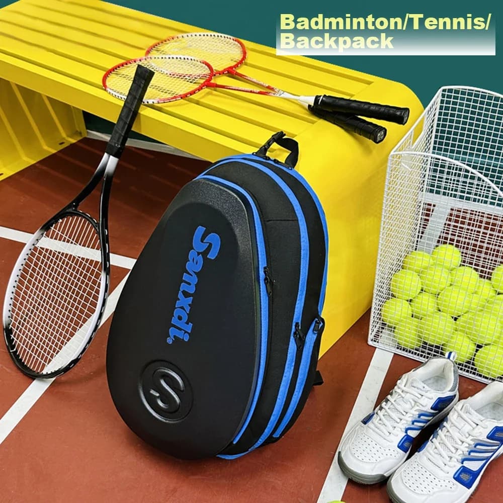 Tennis bag with rigid shell Badminton sports backpack with insulated compartment Organizer for racks separate shoes Man Woman