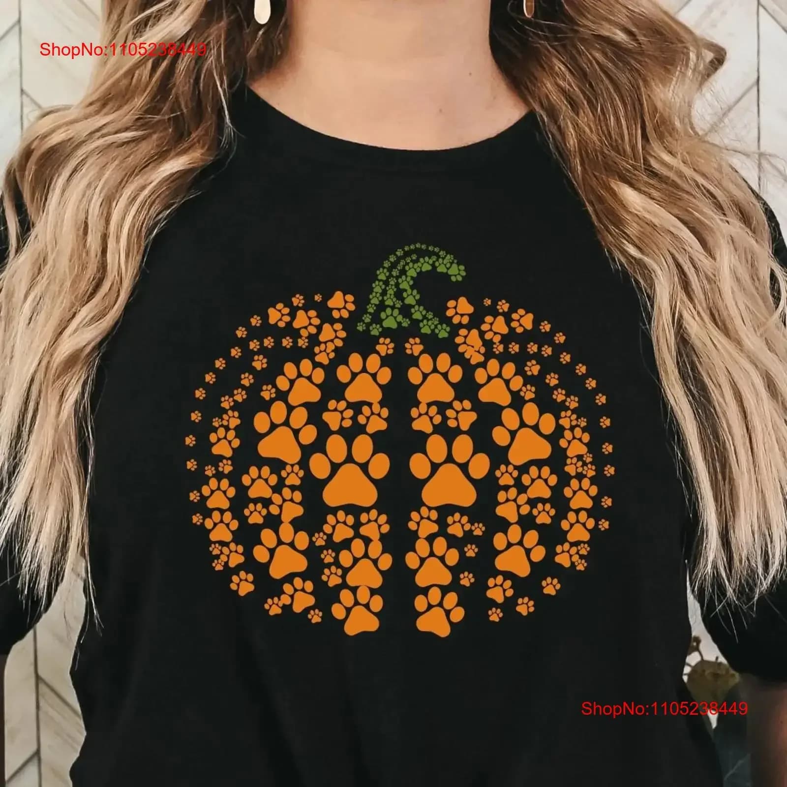 Maglietta con stampa zucca e zampa per cani, vintage, lavata, morbida, comoda ed elasticizzata, ideale per Halloween e il Ringraziamento, per l'uso quotidiano