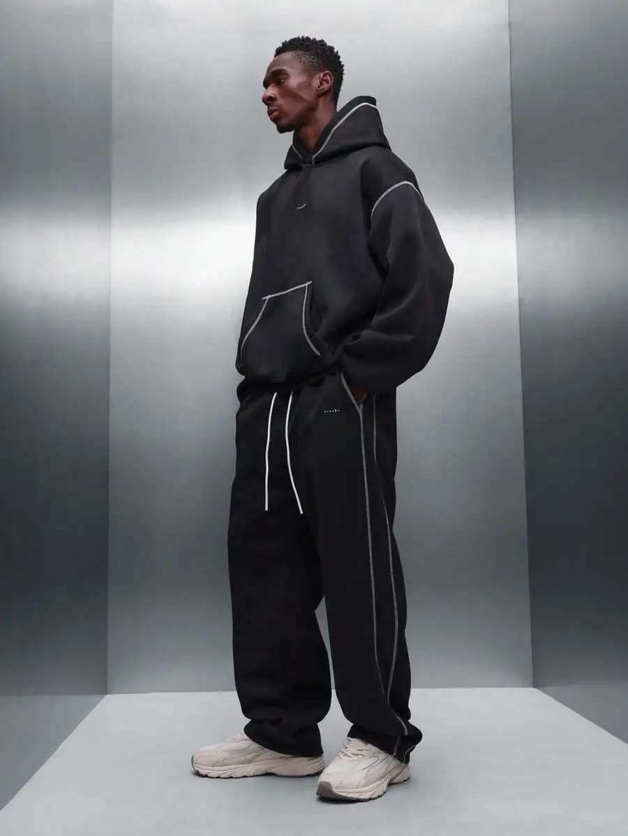 Set Felpa Oversize con Cuciture a Contrasto e Pantaloni Sportivi, Abbigliamento Casual e Streetwear