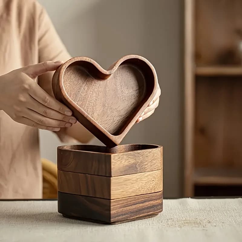 Piatto da portata in legno a forma di cuore Piatto in osso impilabile Decorazione da tavolo Stoviglie per noci Frutta secca Vassoio di caramelle