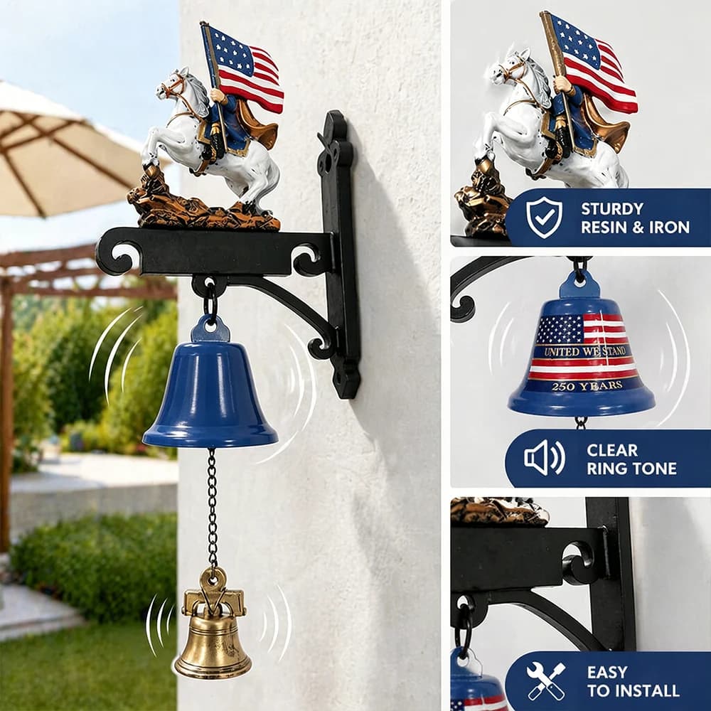 250 Years Anniversary Patriotic Wall Bell Sturdy Resin Iron Washington Statue Clear Ring Tone Easy Install Porch Garden Decor