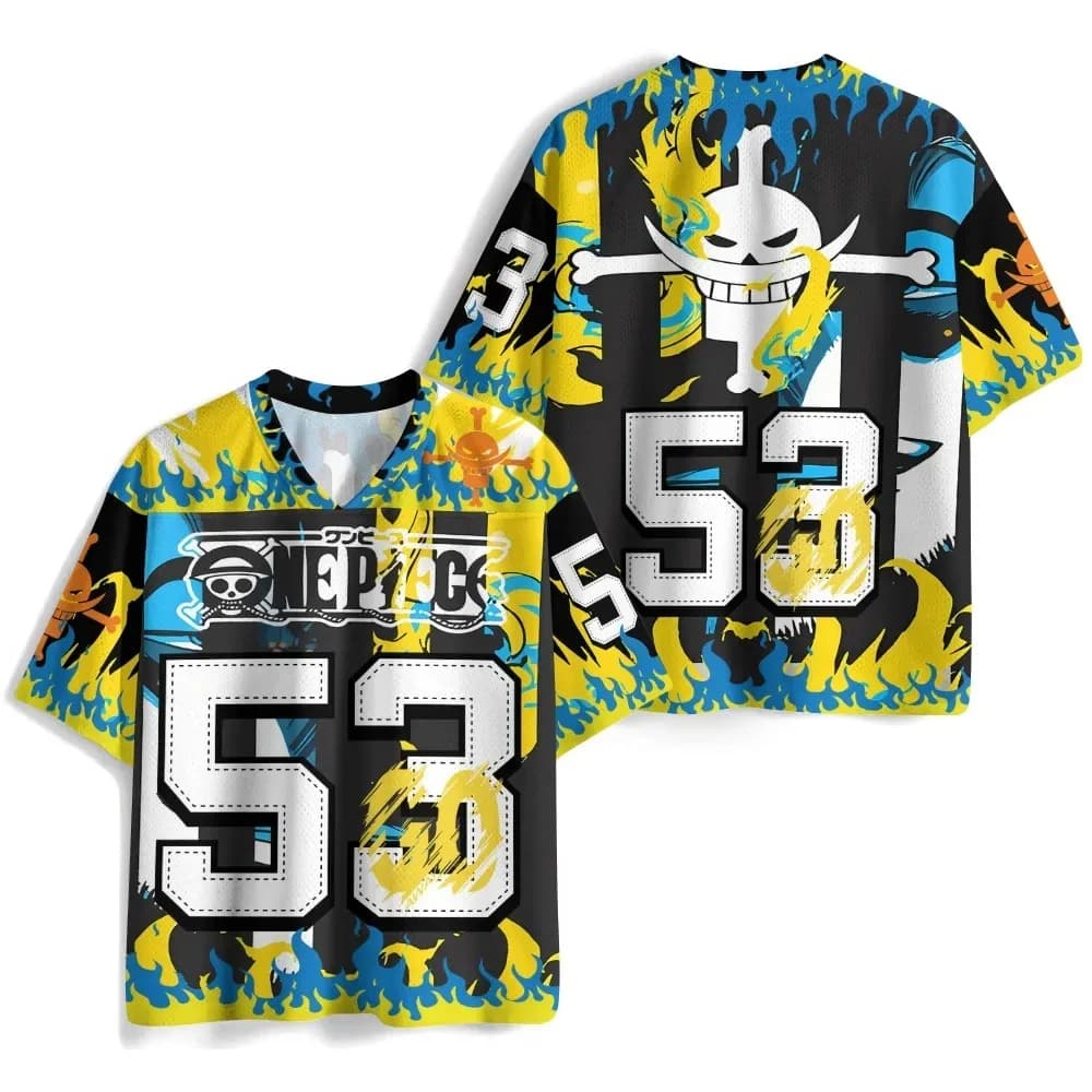 Maglietta Oversize Stile Rugby di Bandai Whitebeard Jolly Roger, T-Shirt Anime One Piece per Adulti e Bambini, Estiva, ad Asciugatura Rapida, Morbida e Leggera