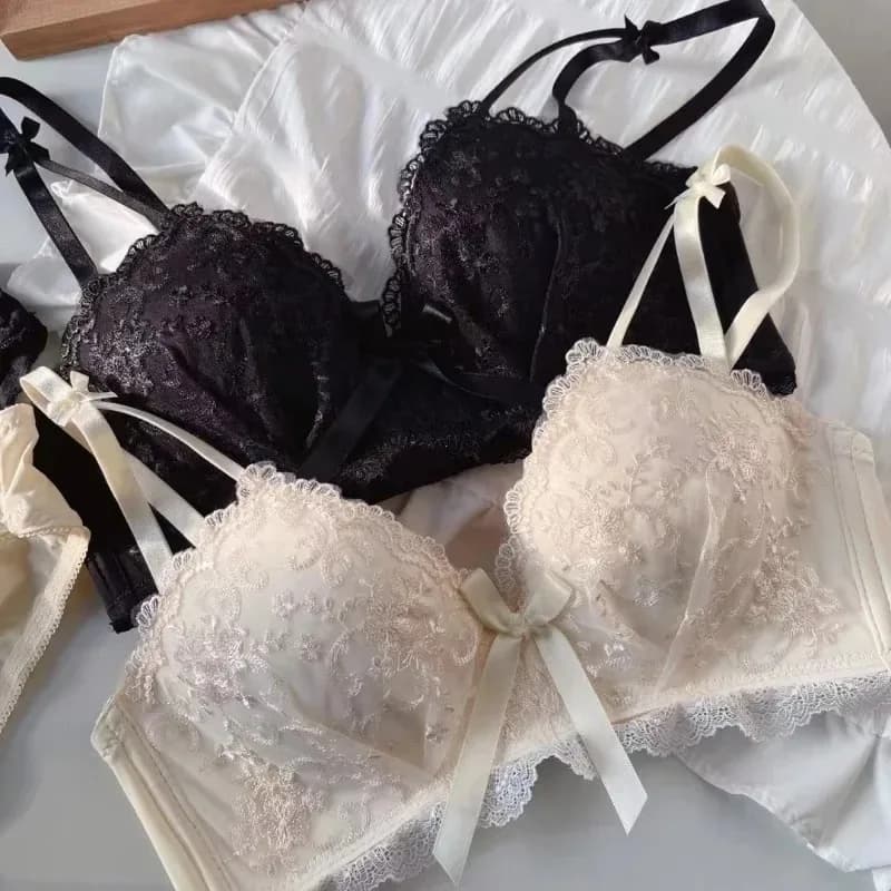 Reggiseno Anti-Cedimento Seamless da Donna, Lingerie Sexy Coreana, Reggiseno Push-Up Nero, Intimo Carino Stile Coreano